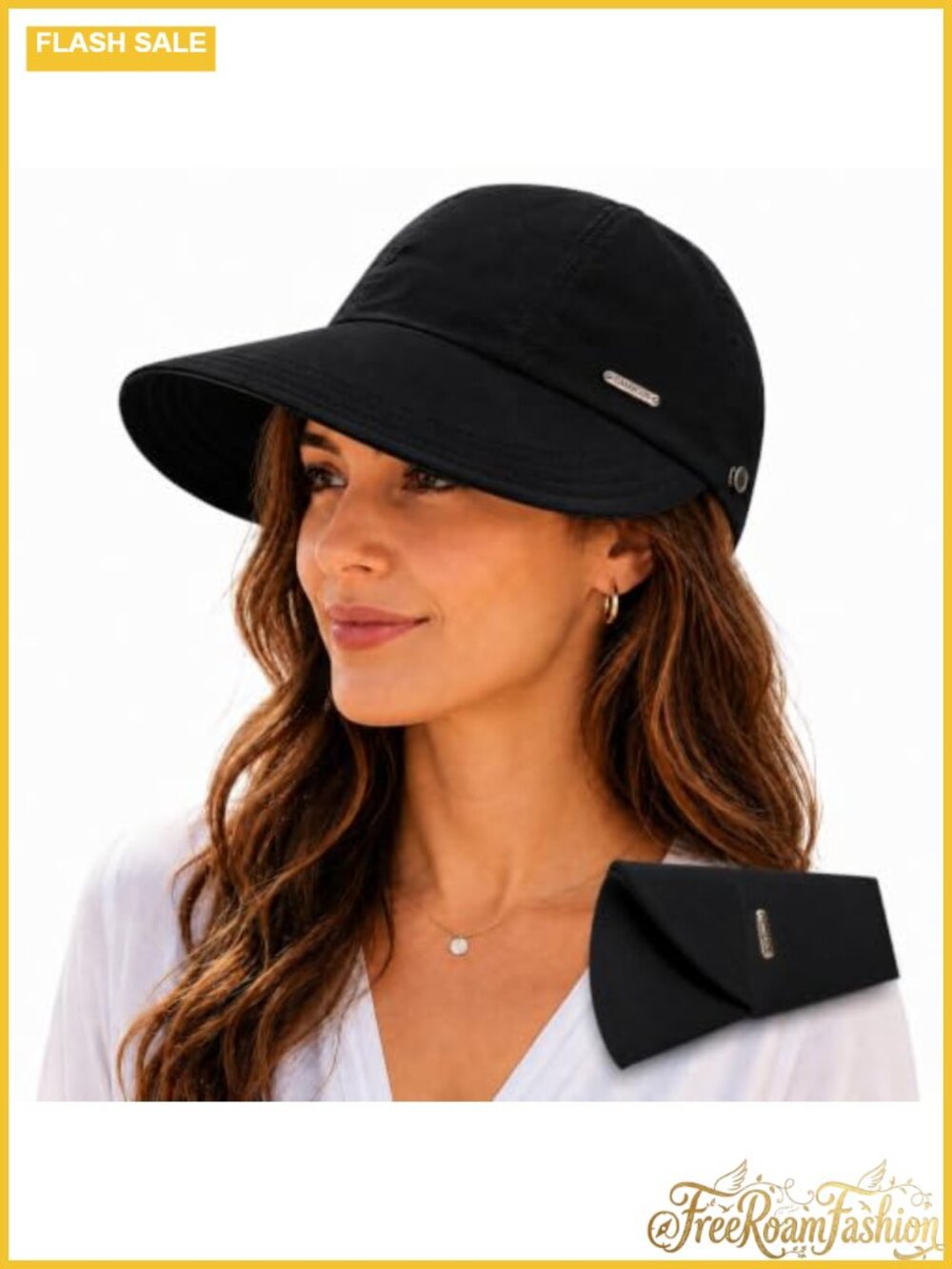 UPF 50+ Foldable Packable Wide Brim Sun Hat Women Ponytail Hole